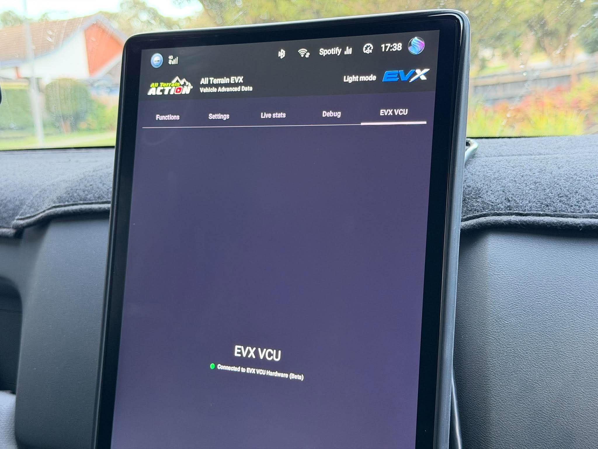 EVX VCU connected to the All Terrain EVX APP